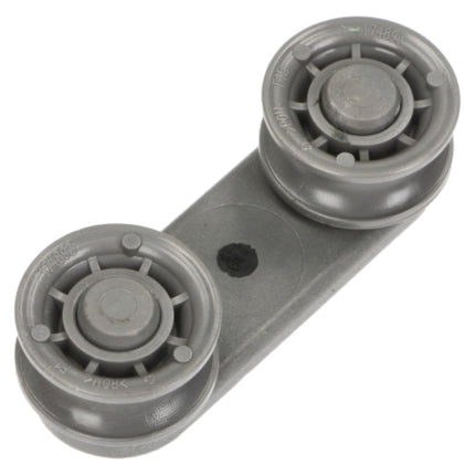 A pair of gray plastic ball joint assemblies on a white background.