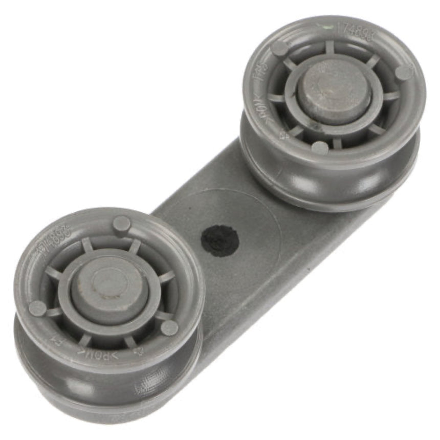 A pair of gray plastic ball joint assemblies on a white background.