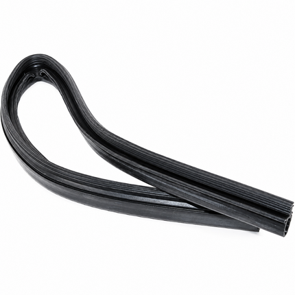 Black dishwasher door seal gasket shown in a loop shape on a white background