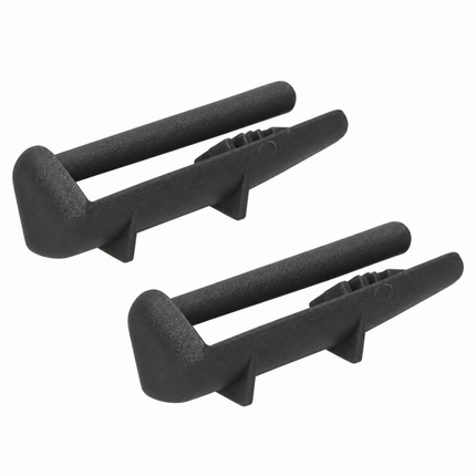 Two black textured plastic or rubber door stopper guards shown on a plain white background.