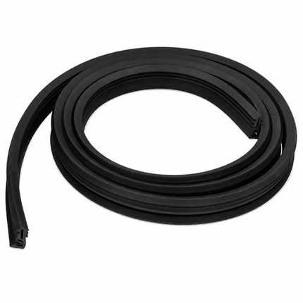 A coiled black rubber door seal strip, commonly used for vehicle or appliance doors, shown on a plain white background.