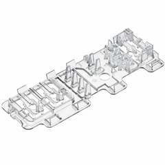 A transparent clear plastic replacement part with complex molded ridges and channels, shown on a plain white background.
