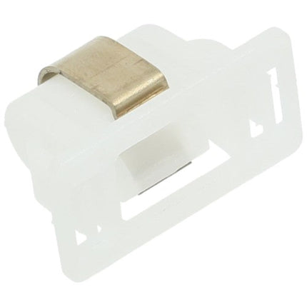 White plastic bracket with a gold accent on a white background