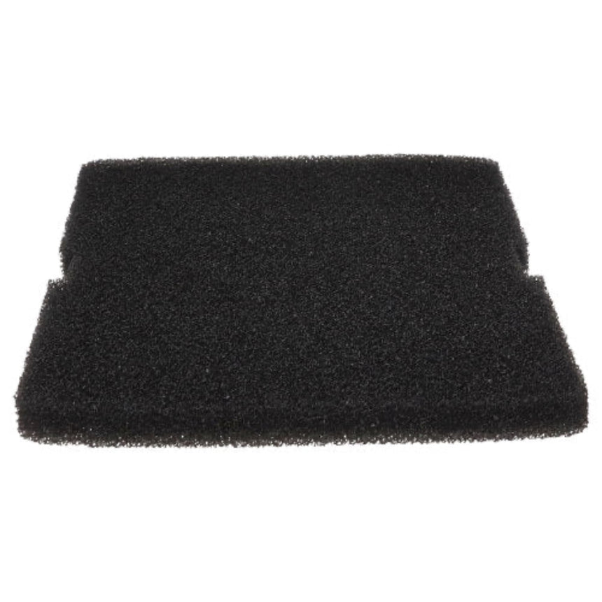 A black rectangular foam filter sponge with a textured, porous surface, shown on a plain white background.