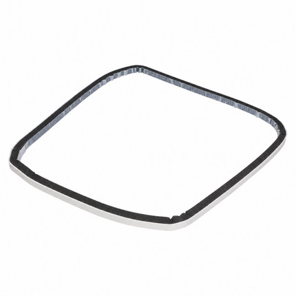 A black rubber replacement gasket or seal with a square rounded shape, displayed on a clean white background.