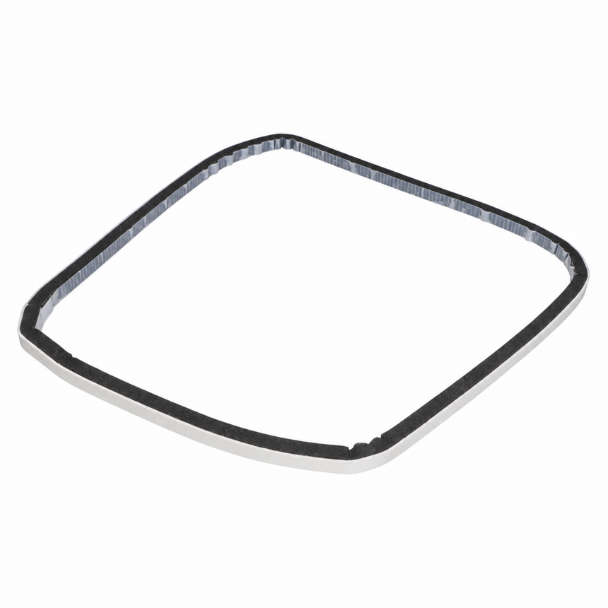 A black rubber replacement gasket or seal with a square rounded shape, displayed on a clean white background.