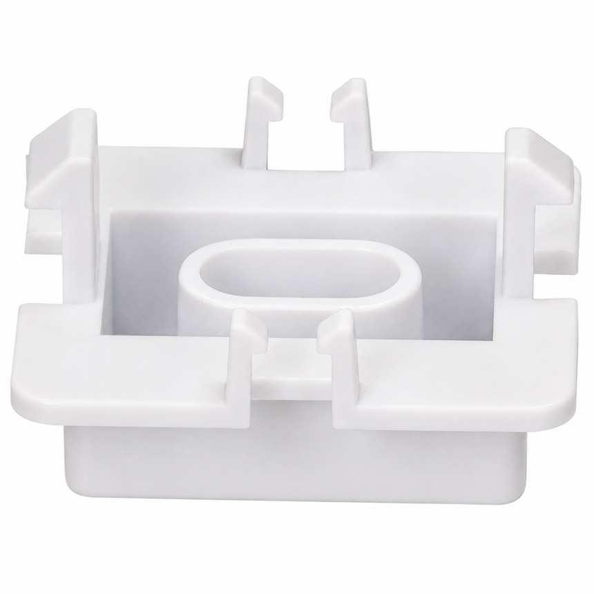 White plastic bracket on a white background