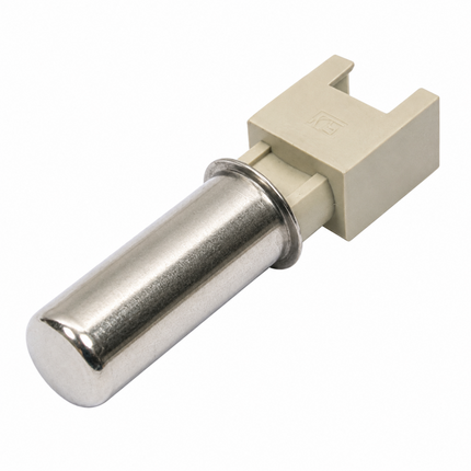 A small cylindrical metal sensor or switch with a beige plastic housing, shown on a plain white background.