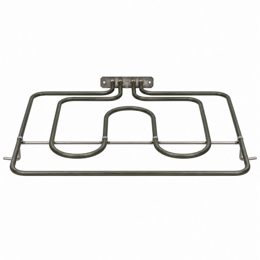 A dark gray metal oven rack with a mounting plate at the top, shown against a plain white background.
