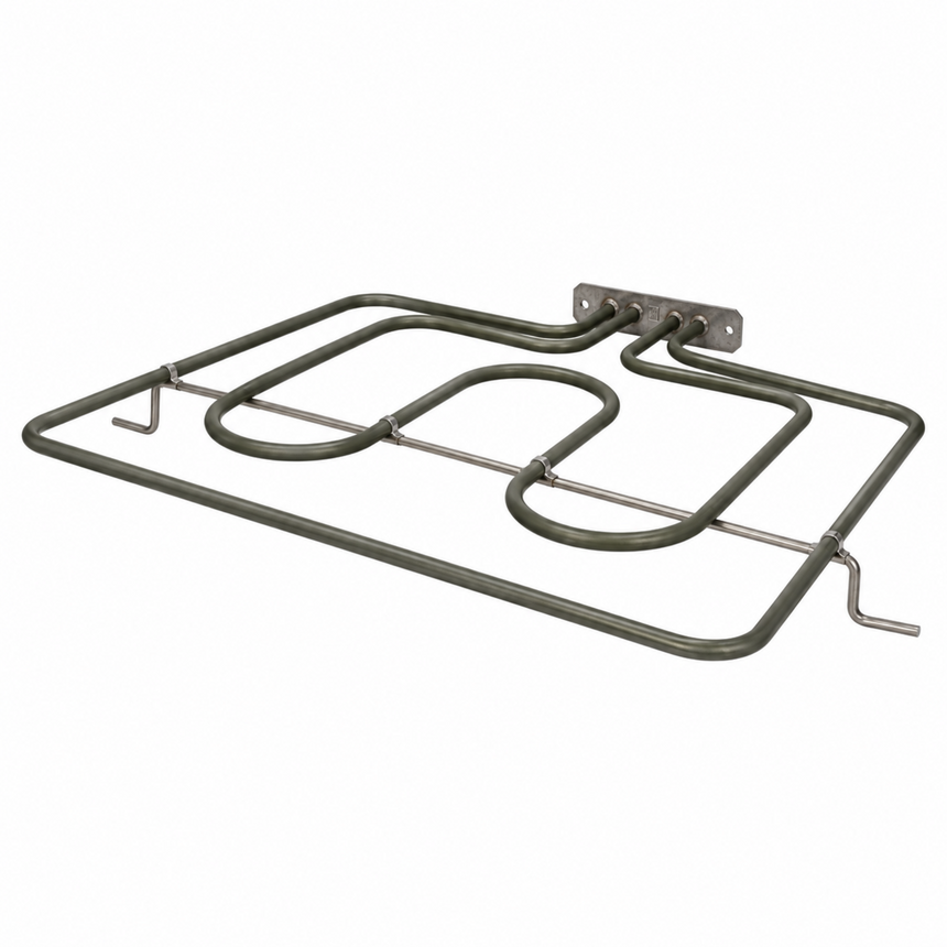 A replacement oven or range electric heating element coil with a dark gray outer tube and a silver inner tube, shown on a plain white background.