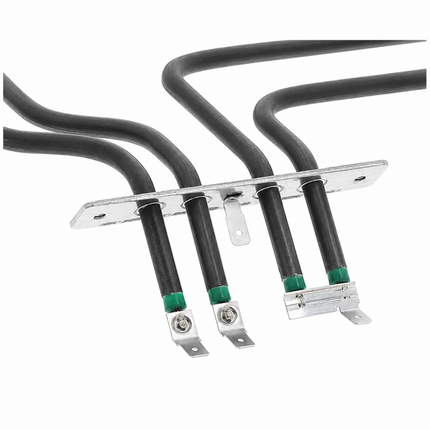 Set of black heating elements with green ends on a white background