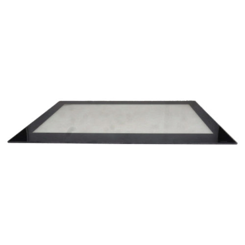 Rectangular glass panel with black frame on a white background