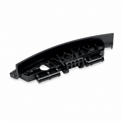 Black plastic automotive part on a white background
