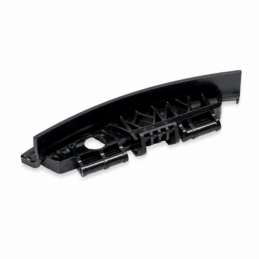 Black plastic automotive part on a white background