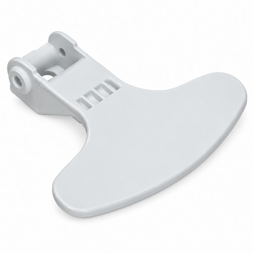A light gray plastic replacement part with a curved flat surface and a mounting bracket, shown on a plain white background.