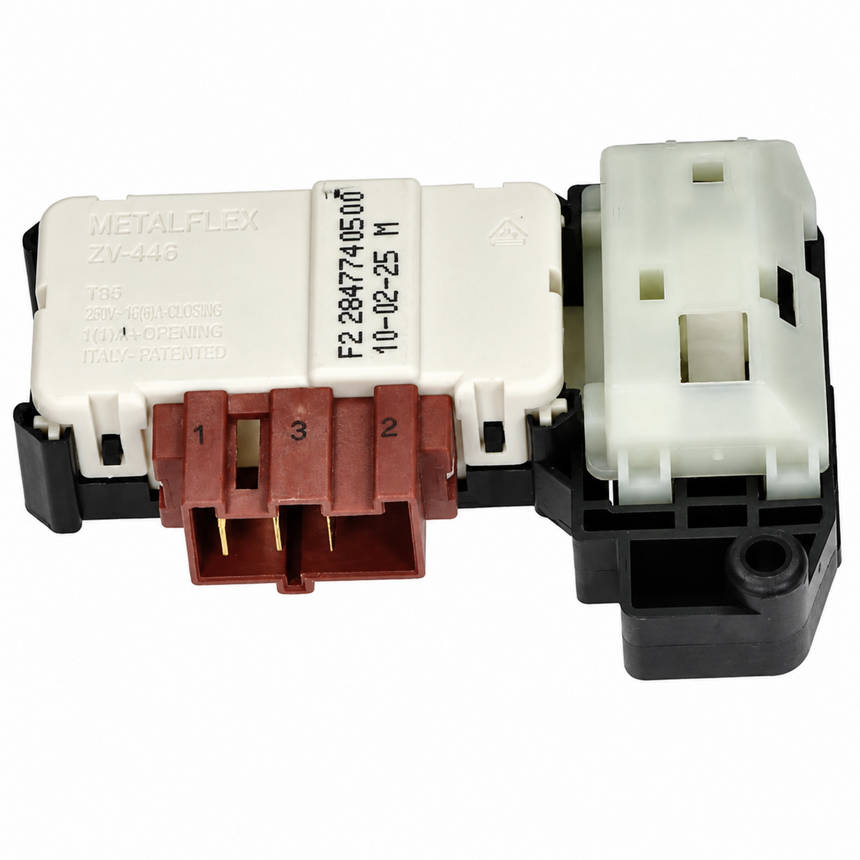 Electrical connector with labeled parts on a white background