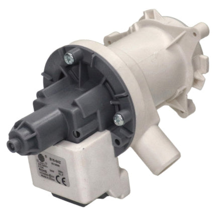 Mechanical pump with gray and white components on a white background
