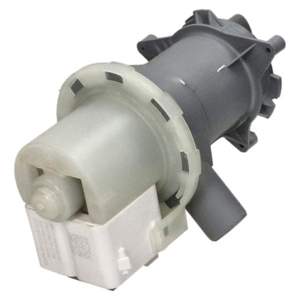 Mechanical pump with gray and white components on a white background