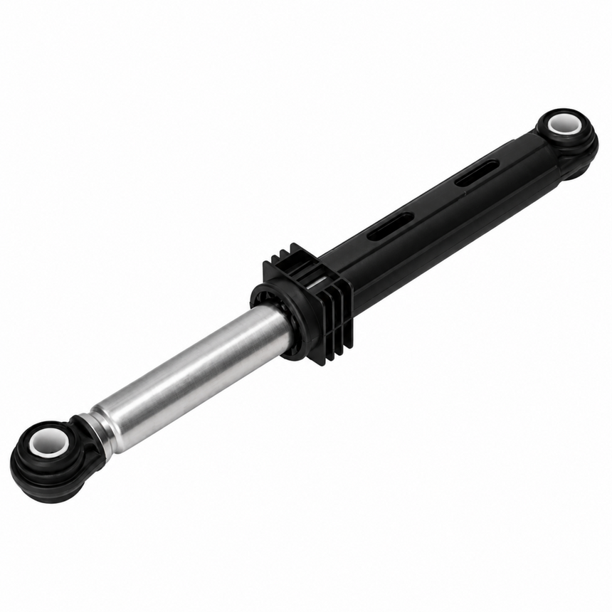 A black and silver linear actuator or guide rod assembly with spherical ball joints, shown diagonally on a plain white background.
