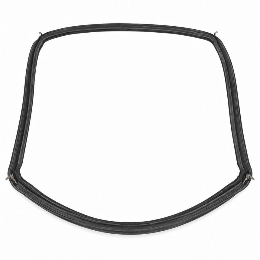 A black rubber window seal or weatherstrip trim piece shown on a plain white background.