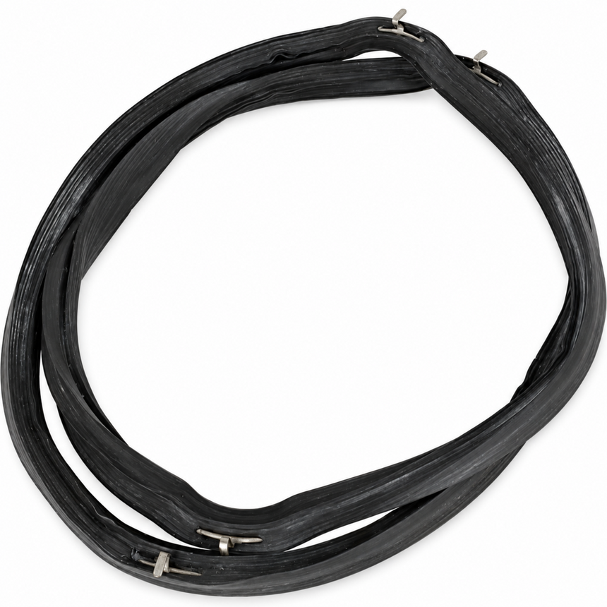 Coiled black cable on a white background