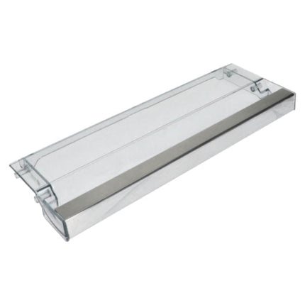 Clear plastic tray with metal clips on a white background