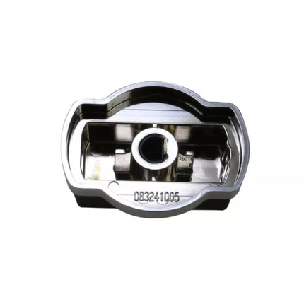 Metallic component with a central hole on a white background