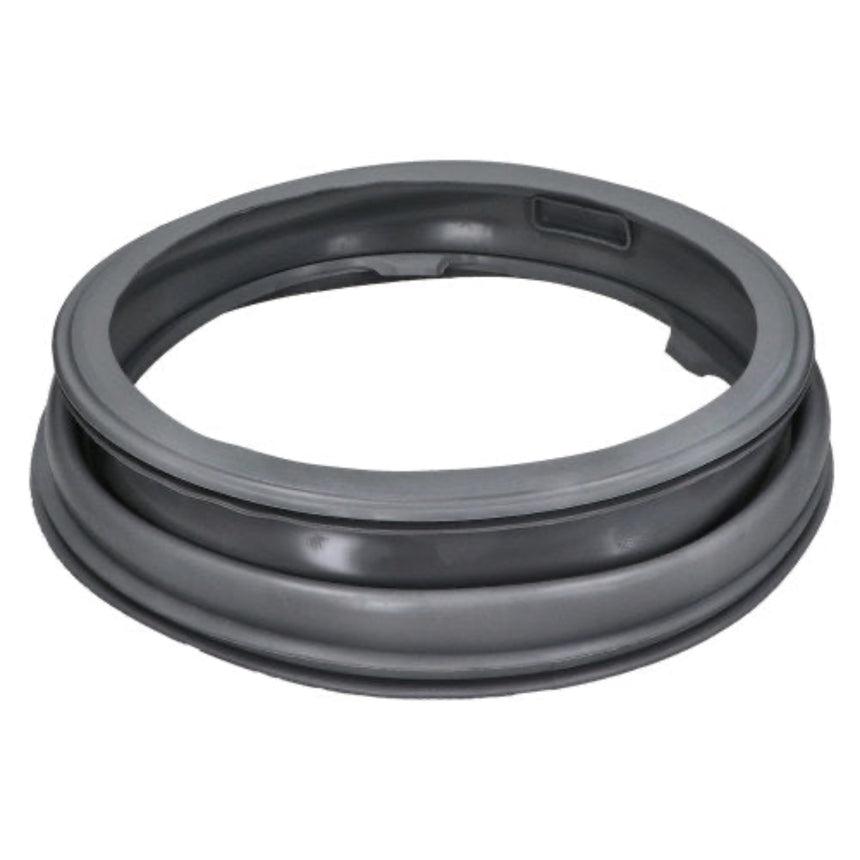 A dark gray rubber replacement seal or gasket ring, photographed on a solid white background.