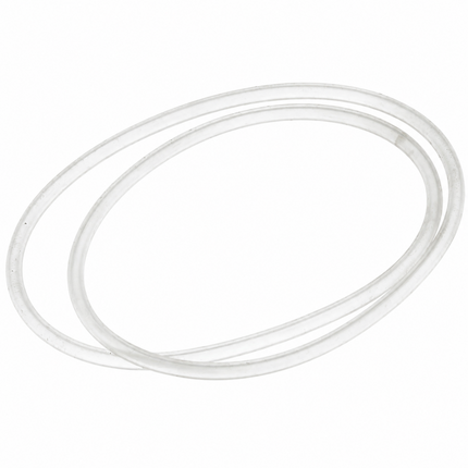 Two clear silicone or plastic replacement rings, likely oven liner or appliance trim seals, shown overlapping on a solid white background.