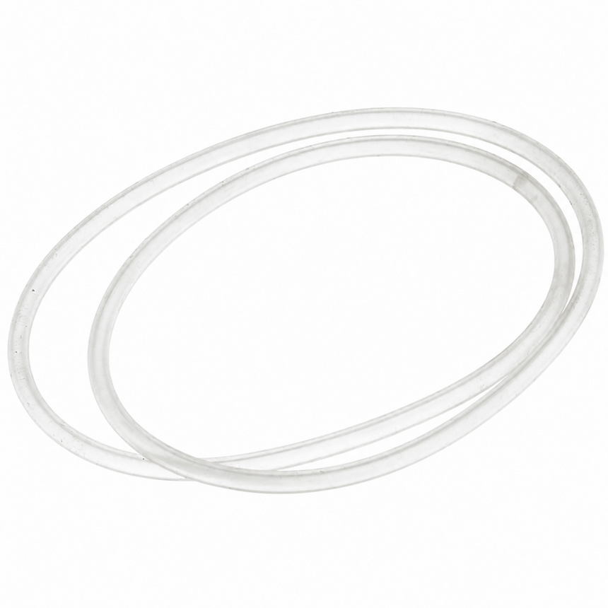 Two clear silicone or plastic replacement rings, likely oven liner or appliance trim seals, shown overlapping on a solid white background.