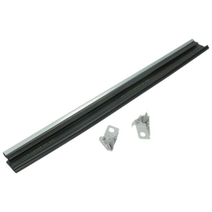 Metal track with two brackets on a white background
