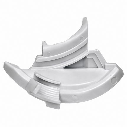 A white molded plastic replacement part with curved, angular shapes and ribbed details, shown on a plain white background.