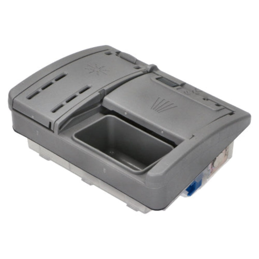 Gray electronic device with a transparent cover on a white background