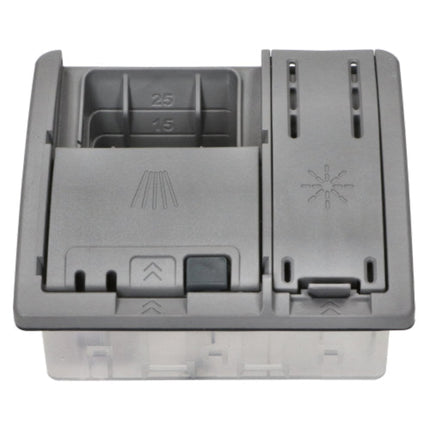 Gray plastic component with measurement markings on a white background