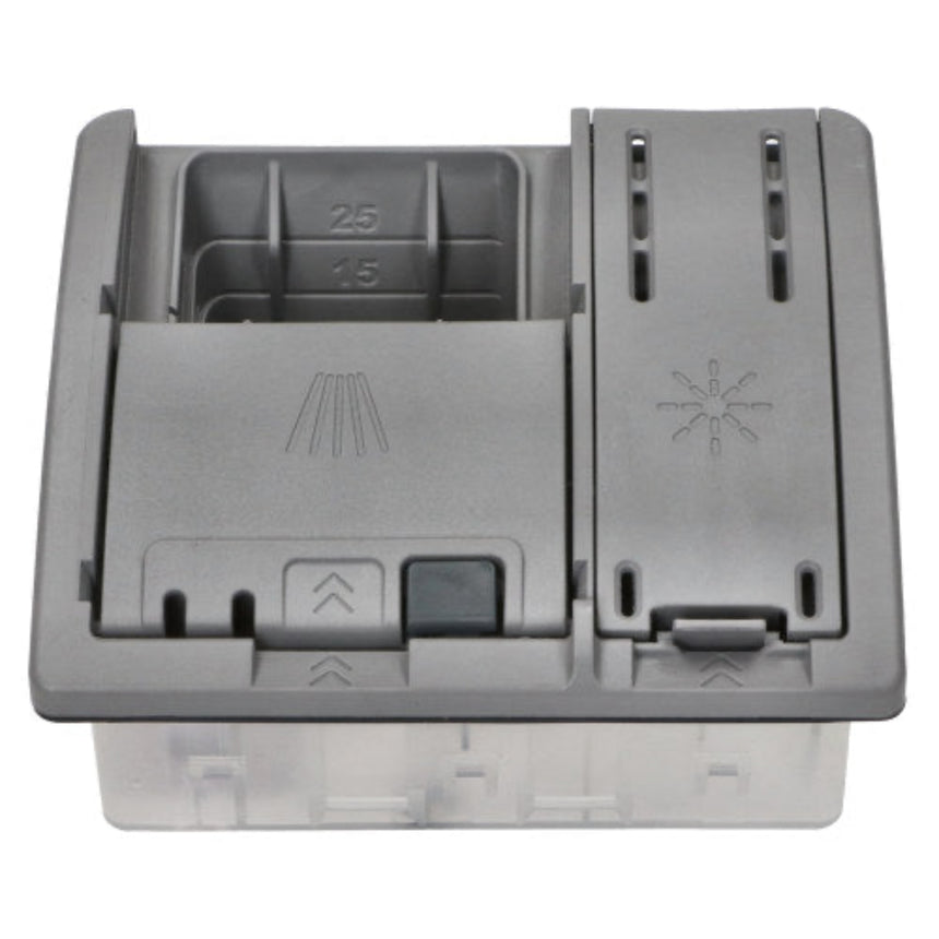 Gray plastic component with measurement markings on a white background