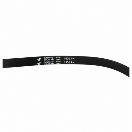 Black belt with brand and model information on a white background