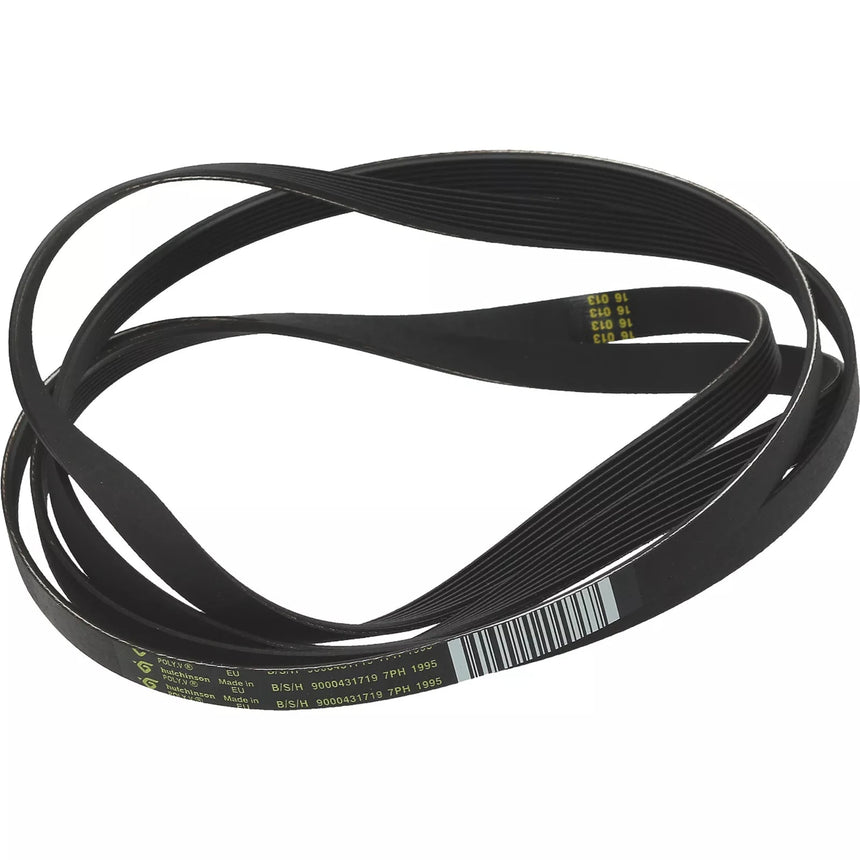 Black belt with a visible barcode on a white background