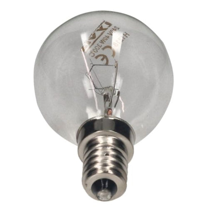 Clear light bulb with metal base on a white background