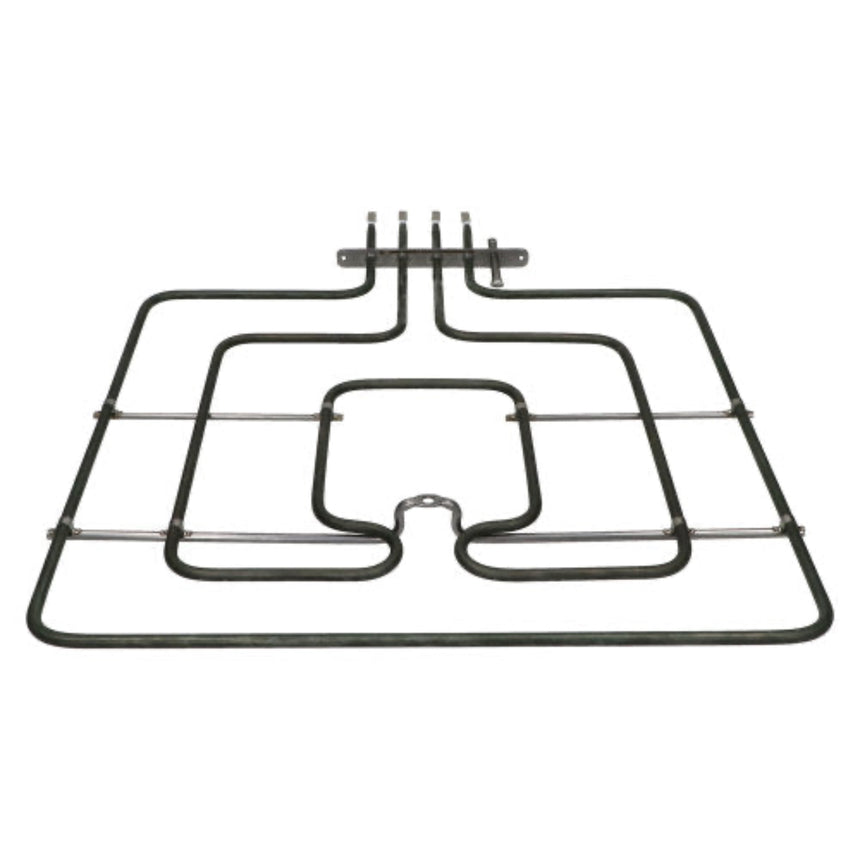 Black metal oven rack with a top support bracket, shown on a plain white background.