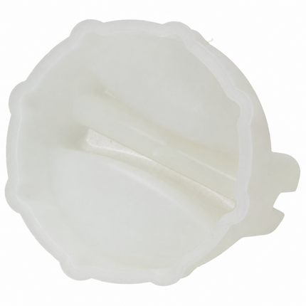 A translucent white plastic replacement cap or cover with a scalloped outer edge and a central ribbed section, shown on a plain white background.