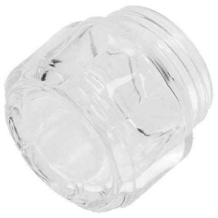 A clear glass jar with a textured, ribbed exterior and a threaded neck, shown on a plain white background.