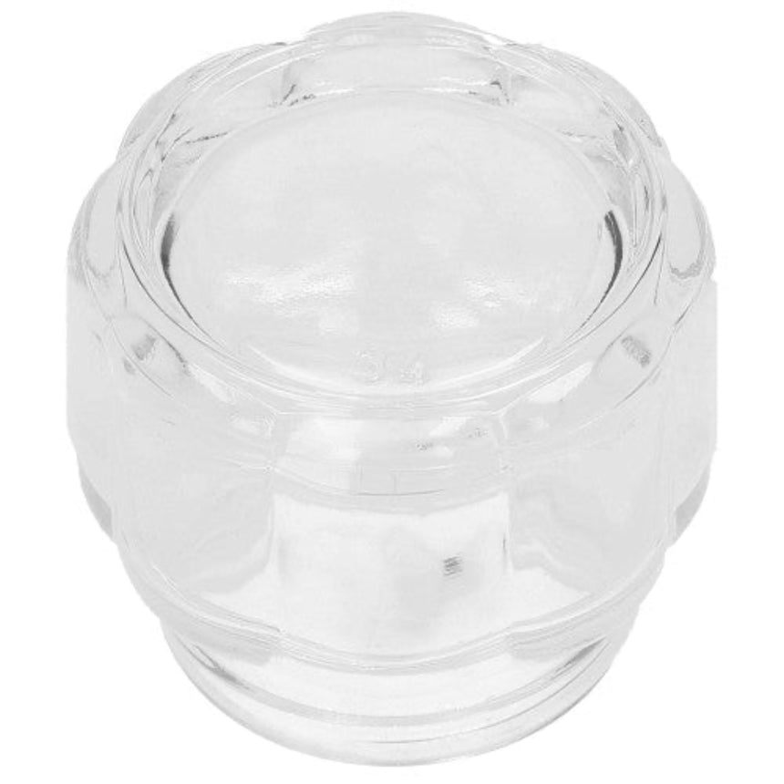 A clear glass jar with a scalloped, wavy rim and a ribbed base, shown from a top-down view on a white background.