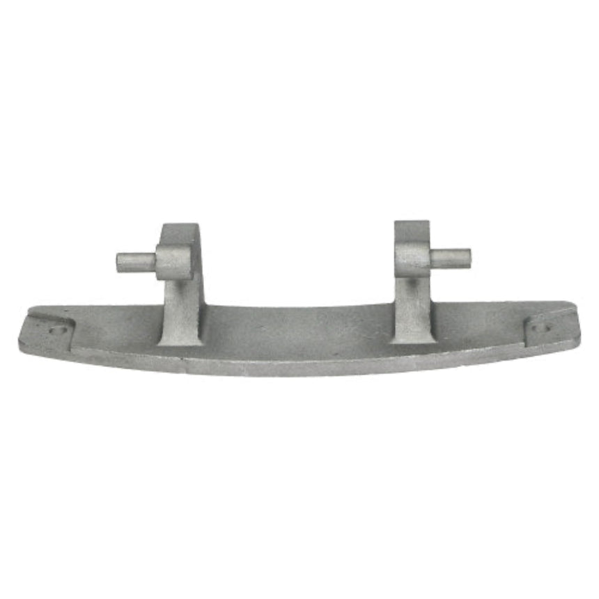 A curved metal bracket or mounting plate with two vertical posts and short horizontal bars extending from the top, shown on a plain white background.