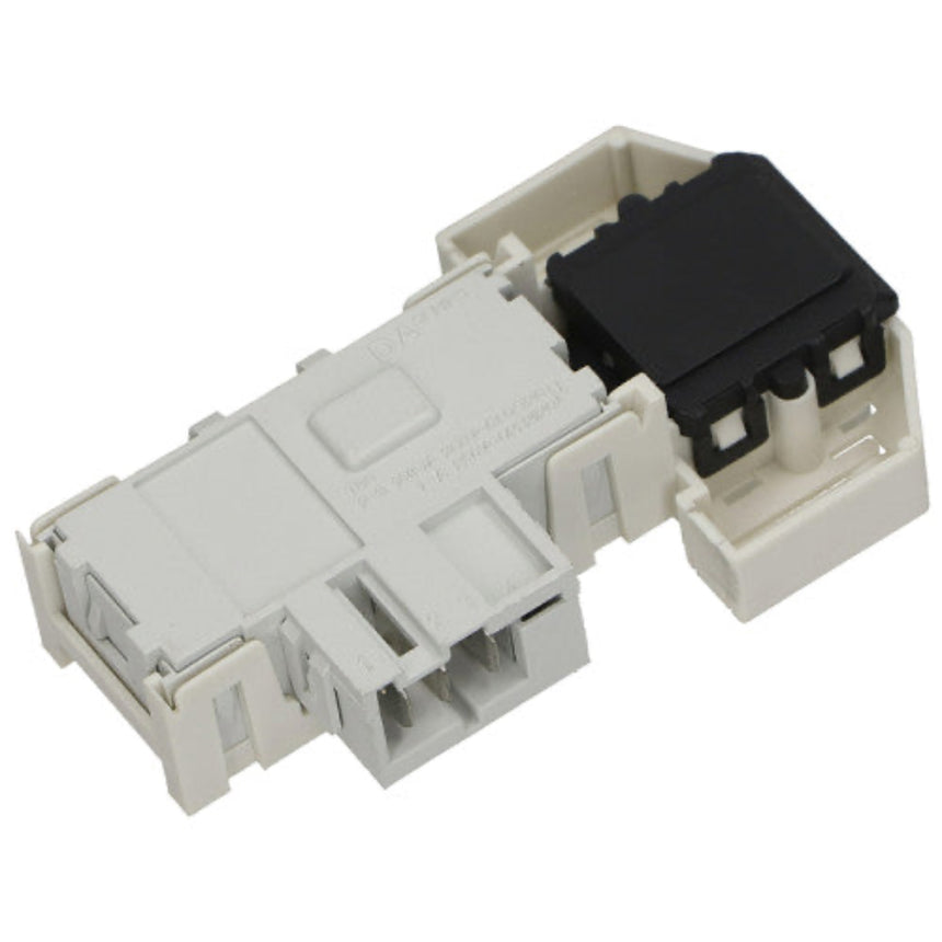 A plastic electrical connector component with a light gray body and a black rectangular terminal block, shown on a plain white background.