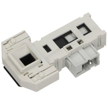 A white plastic electronic connector module with black rectangular openings, photographed on a solid white background.