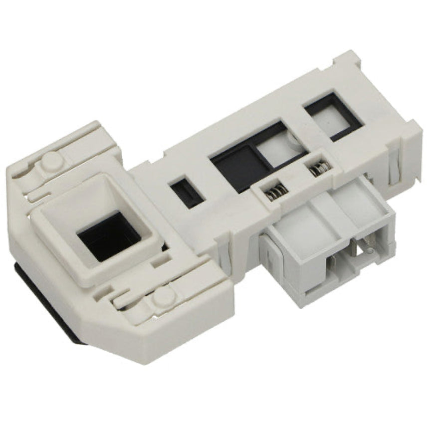 A white plastic electronic connector module with black rectangular openings, photographed on a solid white background.