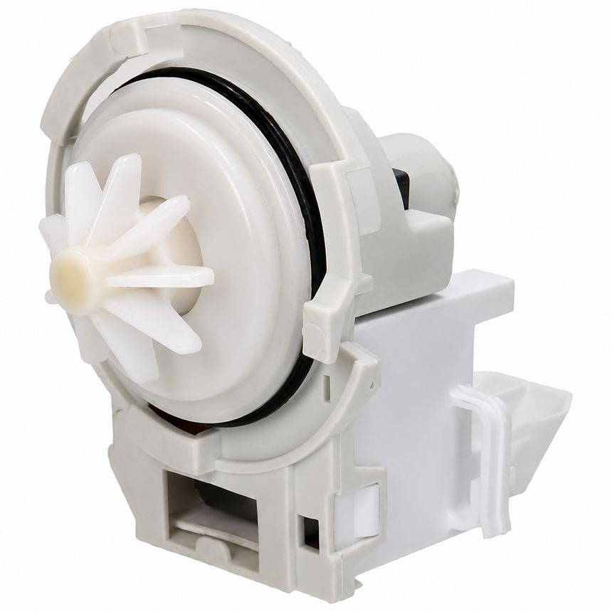 White plastic replacement part with a central fan-like blade and circular opening, photographed on a plain white background.