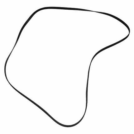 A black rubber gasket or trim loop with an irregular, wavy shape, isolated on a solid white background.