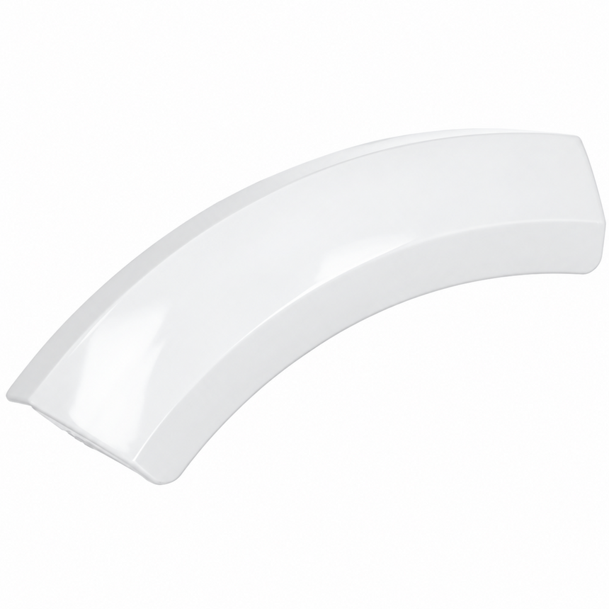 A glossy white curved plastic component, likely a bumper cover or trim piece, shown on a plain white background.