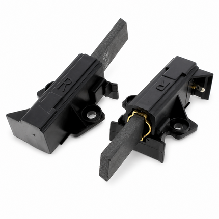Two black mechanical components with textured gray rods and a small gold-colored ring, shown on a clean white background.